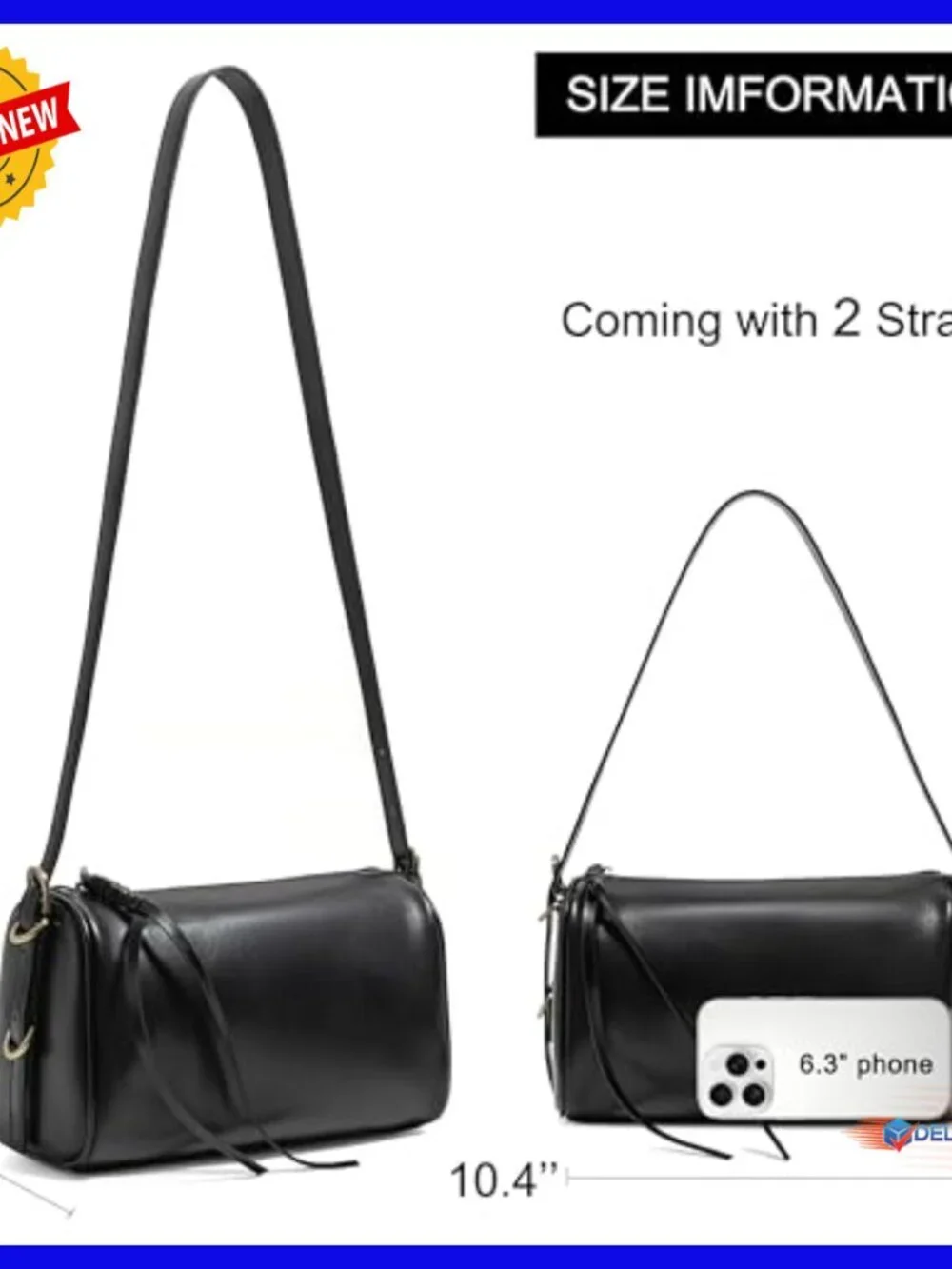 Genuine Leather Crossbody Barrel Hobo Bag Adjustable Strap Travel Purse